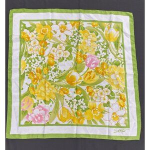 Vintage Sm Kent Floral Silk Scarf Avon Made In Japan Acetate Watercolor Botanica